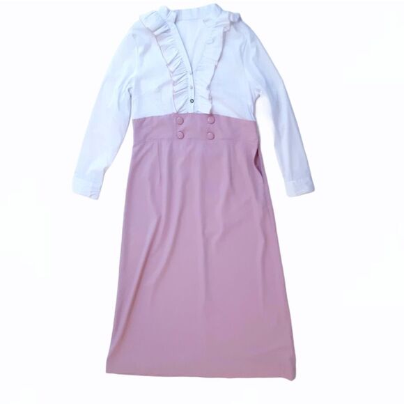Vintage Frilly Lapel 2 Tone Shirt Dress - Picture 7 of 8